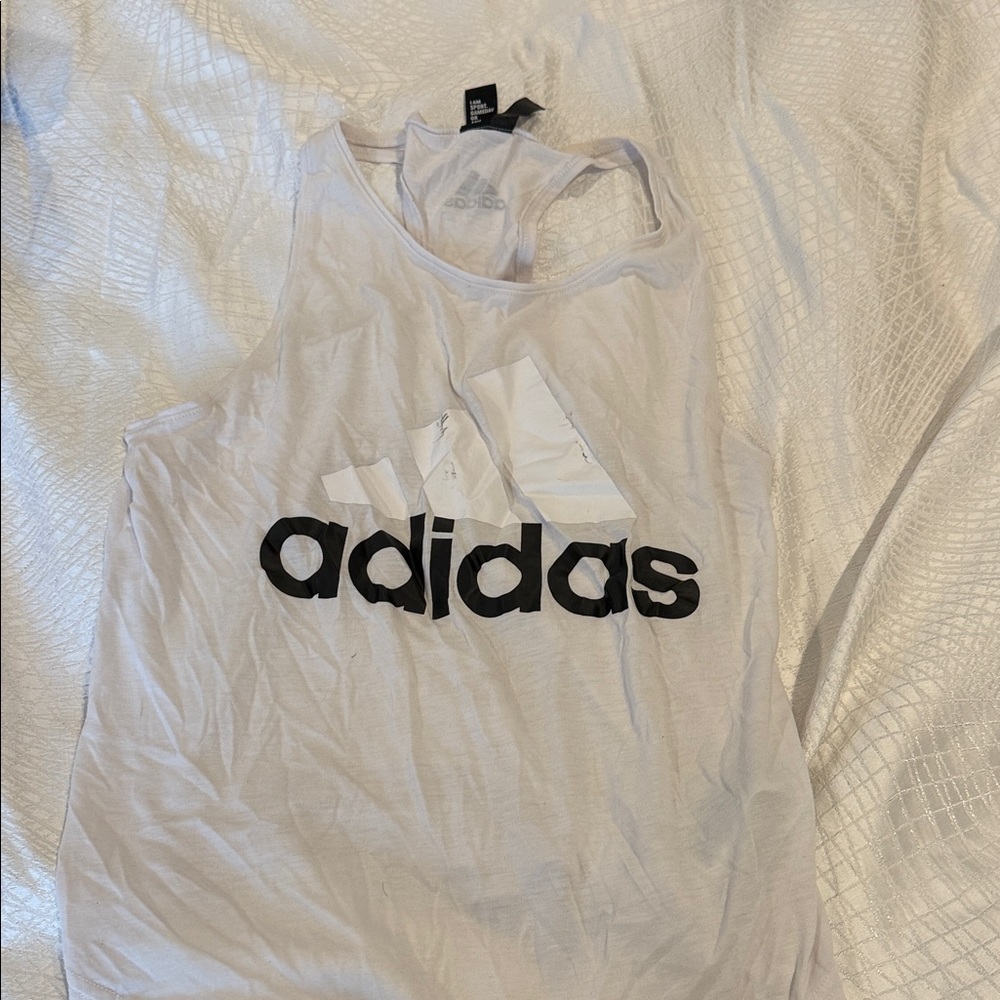 Adidas White Tank with Black Logo
